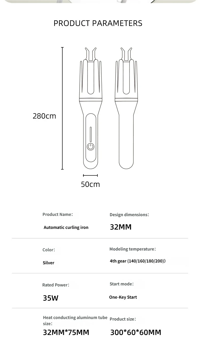 Rizador de Pelo Automático Cerámica 32 mm con Control de Temperatura