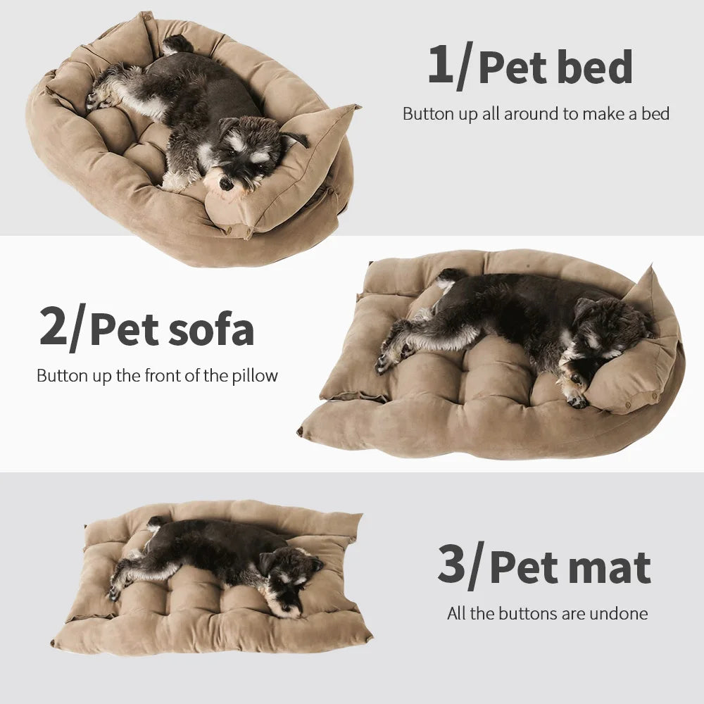 Cama Multifunción 3 en 1 para Perros y Gatos Didog, Cojín Suave de Algodón Lavable con Funda Extraíble, Estera y Sofá para