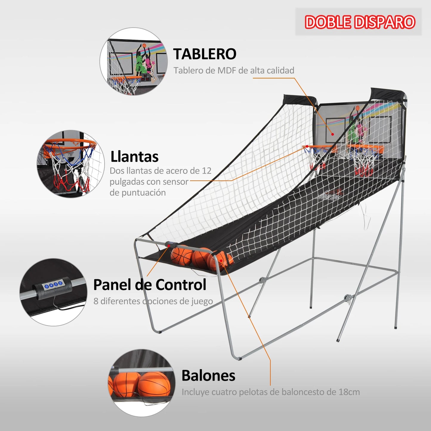 HOMCOM Canastas de Baloncesto Portátiles con Soporte de Acero y Contador