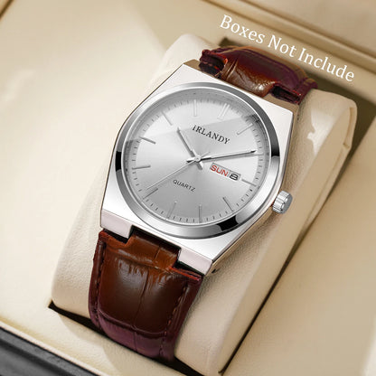 Reloj Hombre de Cuarzo Elegante con Calendario y Correa de Cuero