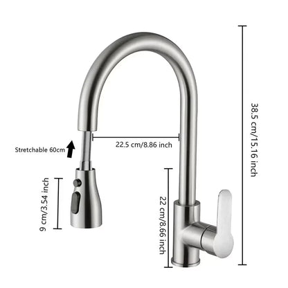 Grifo de Cocina Extraíble de Acero Inoxidable 304 con Rociador