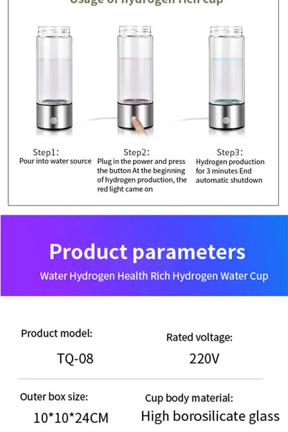 420ml Rich Hydrogen Oxygen Water Cup H2 Generator Bottle Alkaline Maker Ionizer Bottle Super Antioxidan Titanium Quality Filter