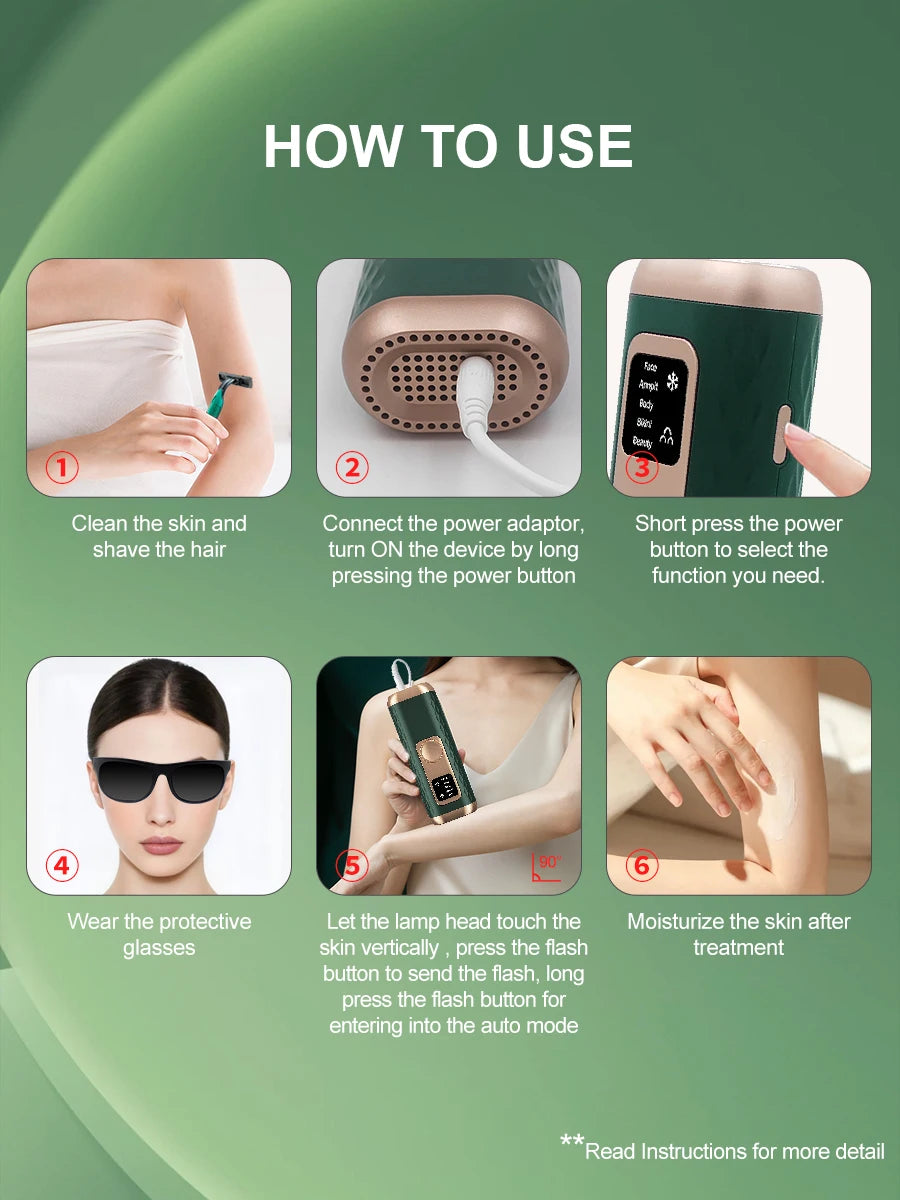 Icy-Cool Laser Hair Removal 5 Functions At-Home Painless Hair Remove for Whole Body Bikini Trimmer for Women Ladies IPL Epilator