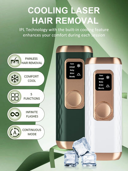 Icy-Cool Laser Hair Removal 5 Functions At-Home Painless Hair Remove for Whole Body Bikini Trimmer for Women Ladies IPL Epilator