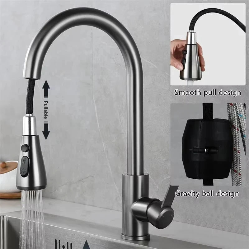 Grifo de Cocina Extraíble de Acero Inoxidable 304 con Rociador