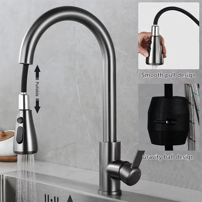 Grifo de Cocina Extraíble de Acero Inoxidable 304 con Rociador