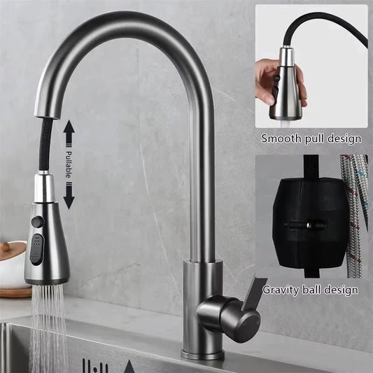 Grifo de Cocina Extraíble de Acero Inoxidable 304 con Rociador