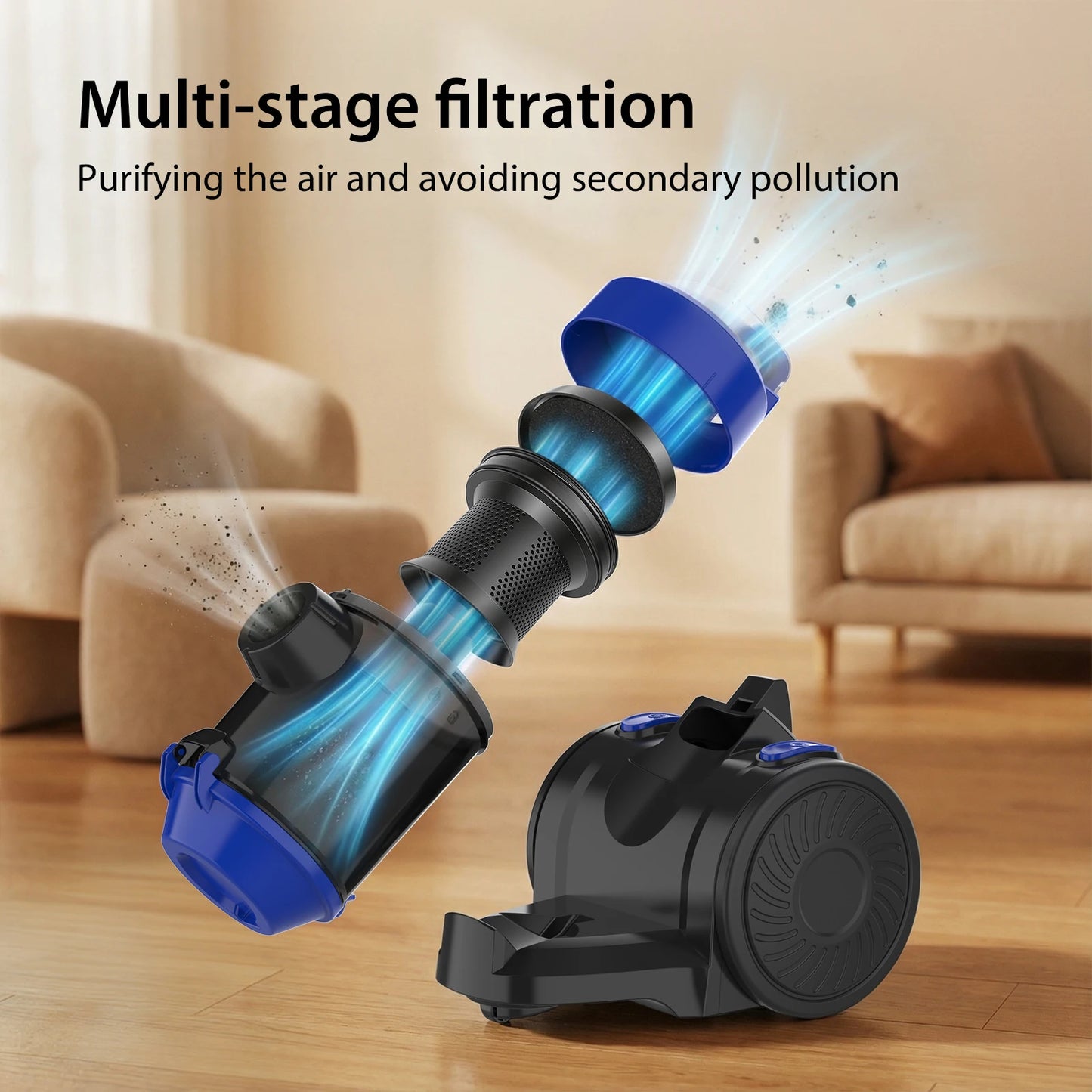 Bagless Vacuum Cleaner, 5000W Pet Hair Bagless Vacuum Cleaner Cylinder Carpet Cleaner with HEPA Filter, Long Reach, 3 In 1 Brush