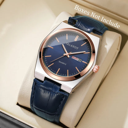 Reloj Hombre de Cuarzo Elegante con Calendario y Correa de Cuero