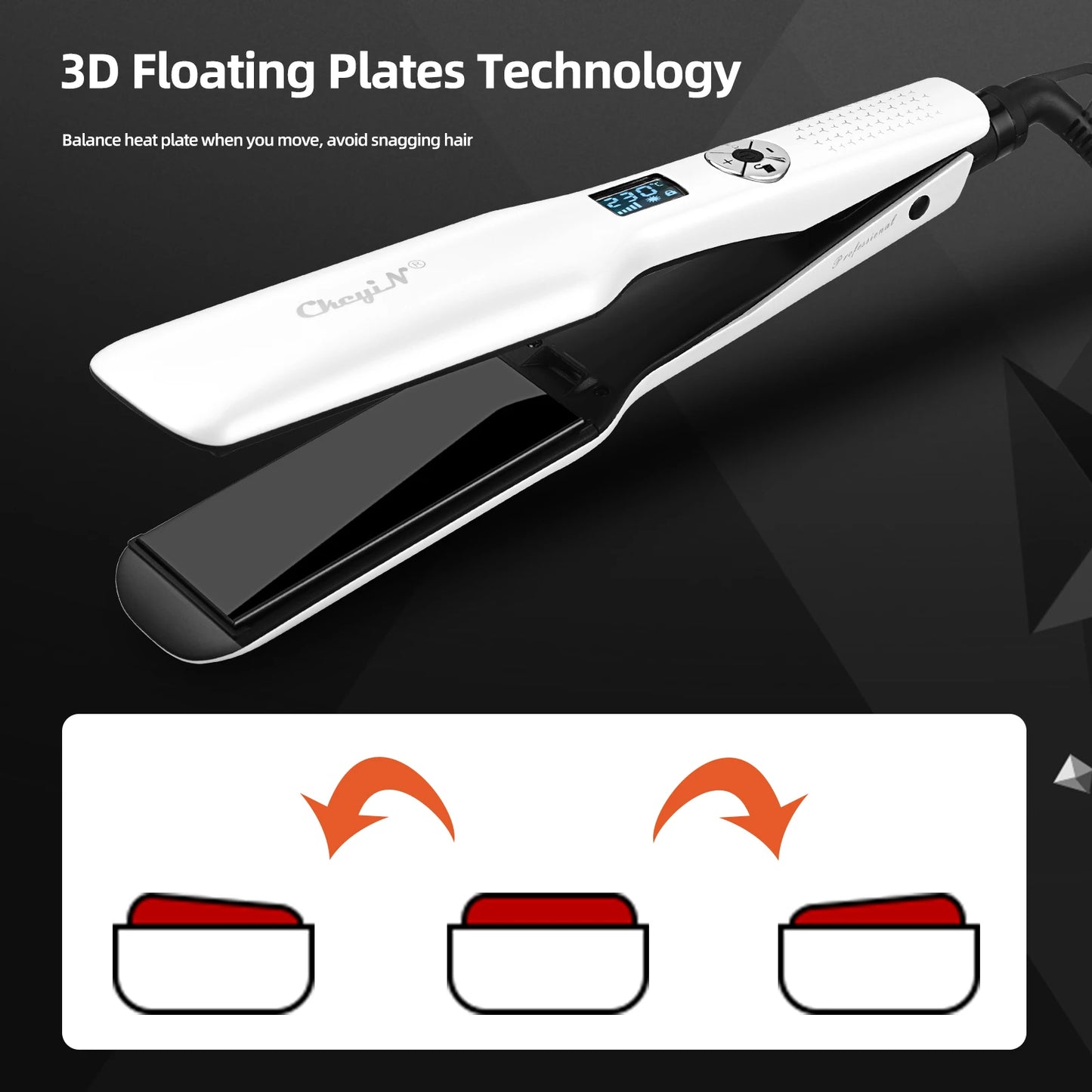 Plancha alisadora de cabello cerámica turmalina 230 °C con pantalla LCD