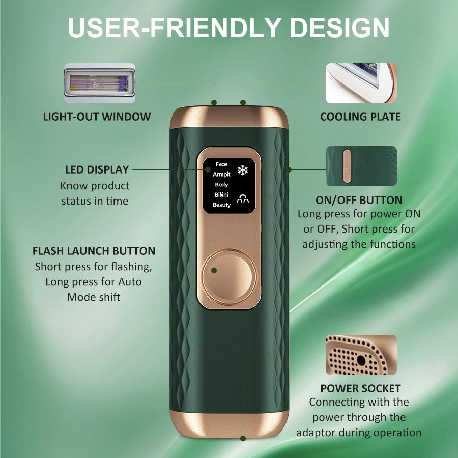 Icy-Cool Laser Hair Removal 5 Functions At-Home Painless Hair Remove for Whole Body Bikini Trimmer for Women Ladies IPL Epilator