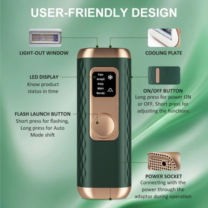Icy-Cool Laser Hair Removal 5 Functions At-Home Painless Hair Remove for Whole Body Bikini Trimmer for Women Ladies IPL Epilator