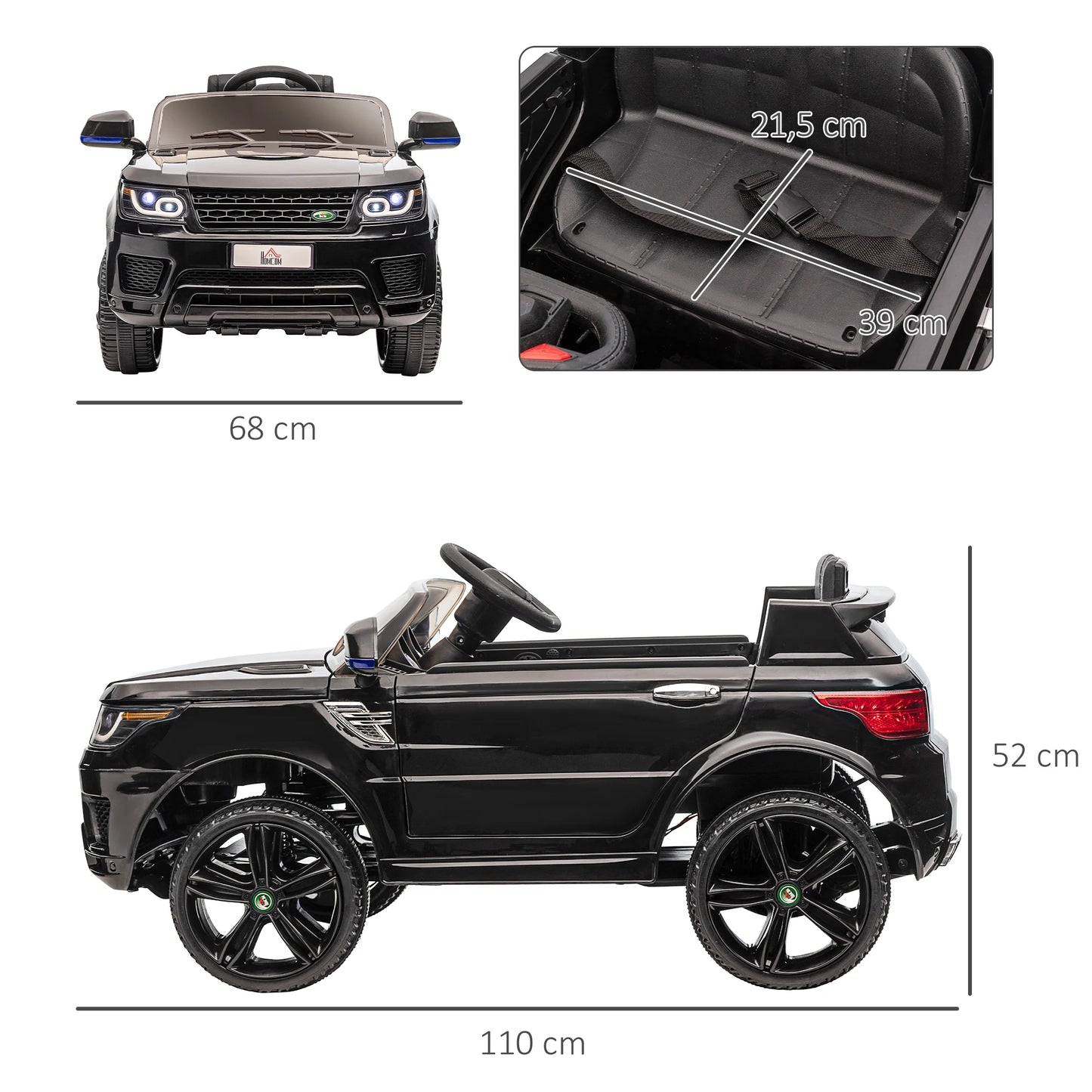 Homcom Licensed Electric Car for Children Aged 3-6 Years with 2 Motors and Remote Control 12V 110X68X52 cm Black
