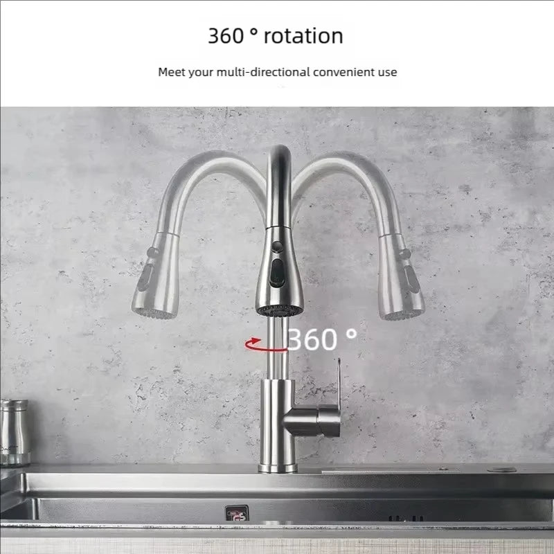 Grifo de Cocina Extraíble de Acero Inoxidable 304 con Rociador