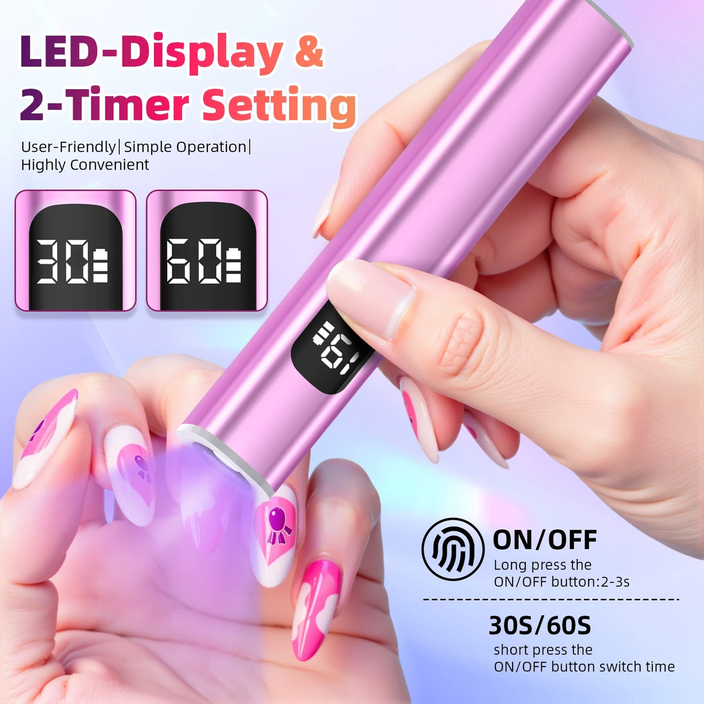 Lámpara LED UV portátil para uñas con temporizador y pantalla digital