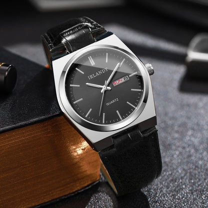 Reloj Hombre de Cuarzo Elegante con Calendario y Correa de Cuero