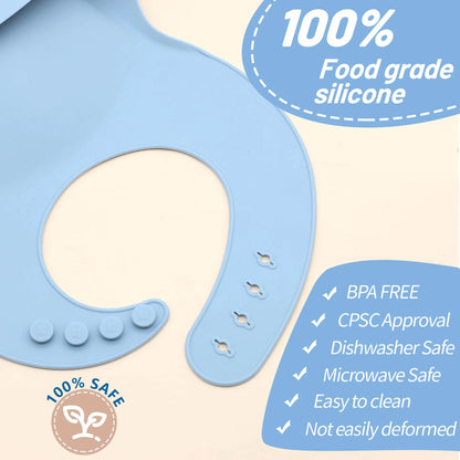 Babero de Silicona para Bebé con Bolsillo Recoge Alimentos Ajustable