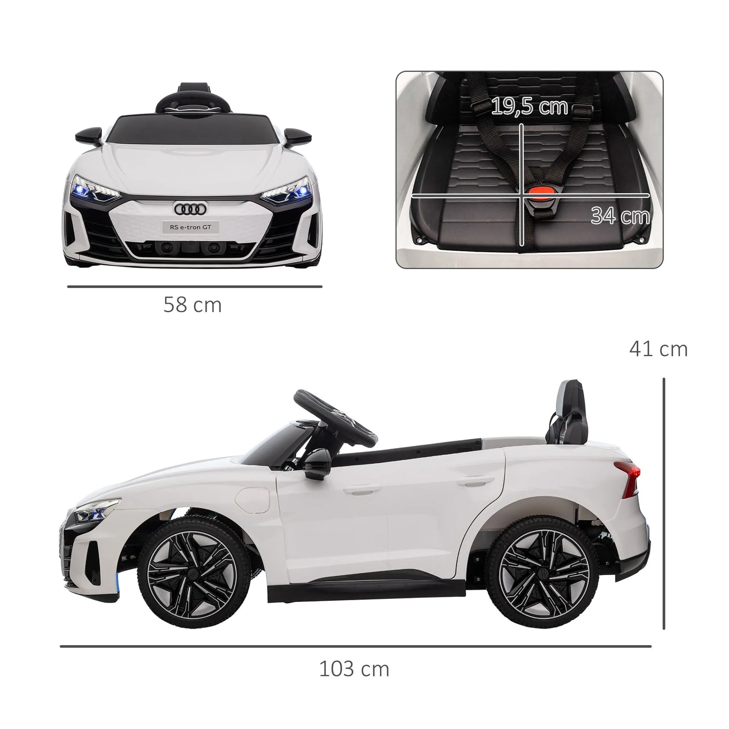 Homcom Electric Car for Children +3 Years Audi Rs E-Tron Gt 103X58X41 cm White