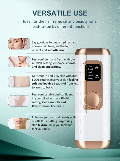 Icy-Cool Laser Hair Removal 5 Functions At-Home Painless Hair Remove for Whole Body Bikini Trimmer for Women Ladies IPL Epilator