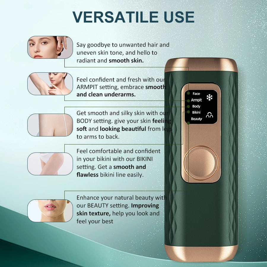 Icy-Cool Laser Hair Removal 5 Functions At-Home Painless Hair Remove for Whole Body Bikini Trimmer for Women Ladies IPL Epilator