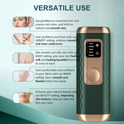 Icy-Cool Laser Hair Removal 5 Functions At-Home Painless Hair Remove for Whole Body Bikini Trimmer for Women Ladies IPL Epilator