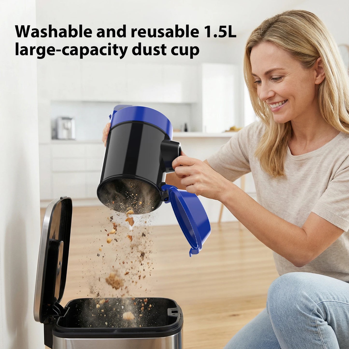 Bagless Vacuum Cleaner, 5000W Pet Hair Bagless Vacuum Cleaner Cylinder Carpet Cleaner with HEPA Filter, Long Reach, 3 In 1 Brush