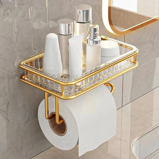 Portarrollos Adhesivo con Estante para Baño y Soporte para Móvil