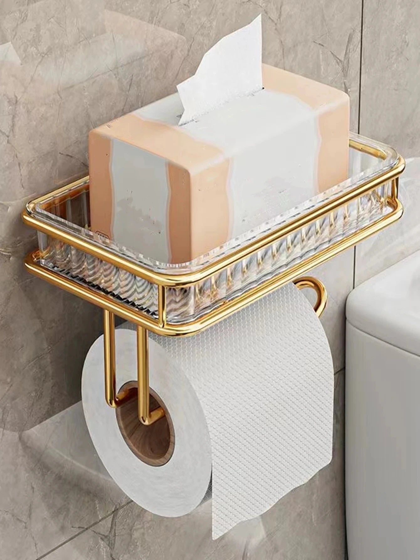 Portarrollos Adhesivo con Estante para Baño y Soporte para Móvil