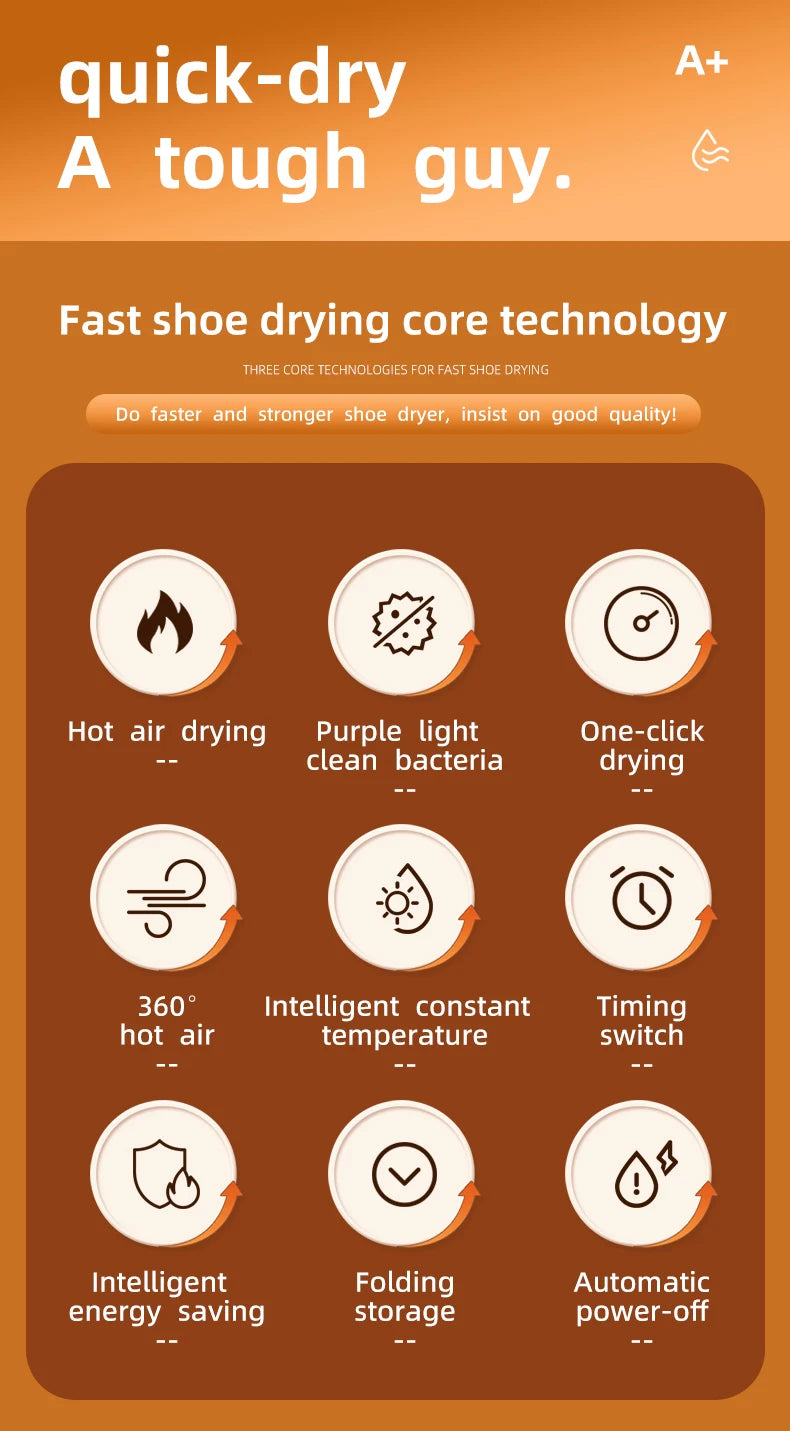 Smart Timer Shoe Dryer, Adjustable Telescopic Shoe Dryer, Quick Dry, deodorizer, Sterile