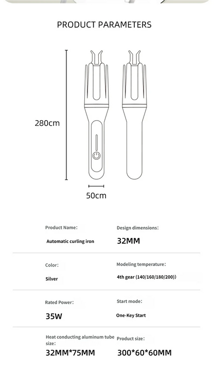 Rizador de Pelo Automático Cerámica 32 mm con Control de Temperatura