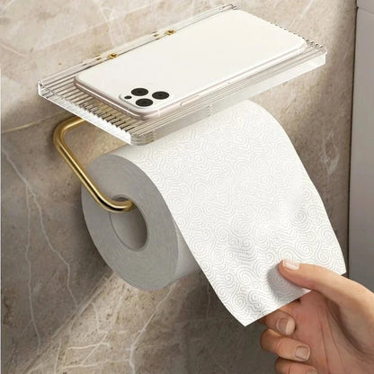 Portarrollos Adhesivo con Estante para Baño y Soporte para Móvil