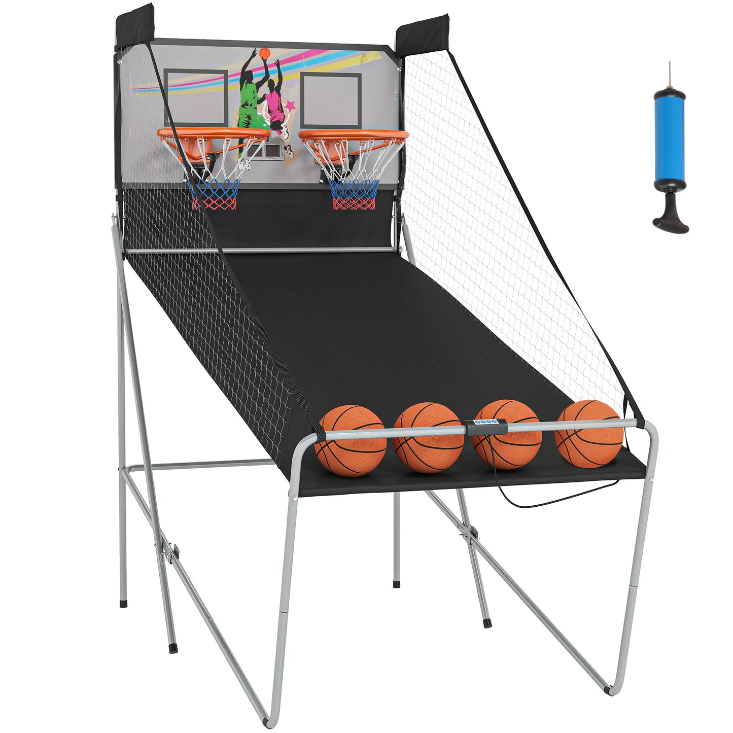 HOMCOM Canastas de Baloncesto Portátiles con Soporte de Acero y Contador
