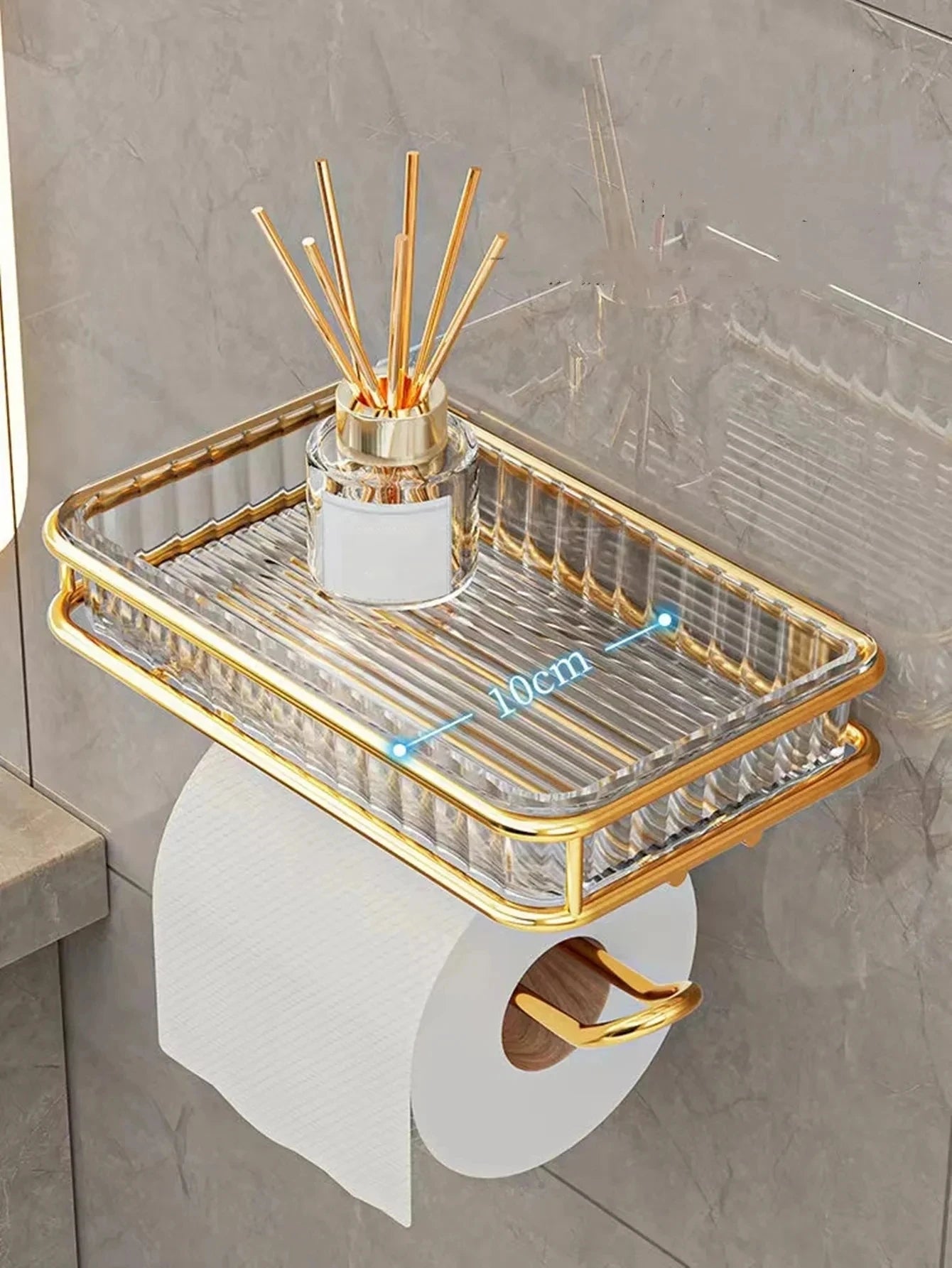 Portarrollos Adhesivo con Estante para Baño y Soporte para Móvil