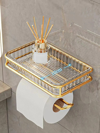 Portarrollos Adhesivo con Estante para Baño y Soporte para Móvil