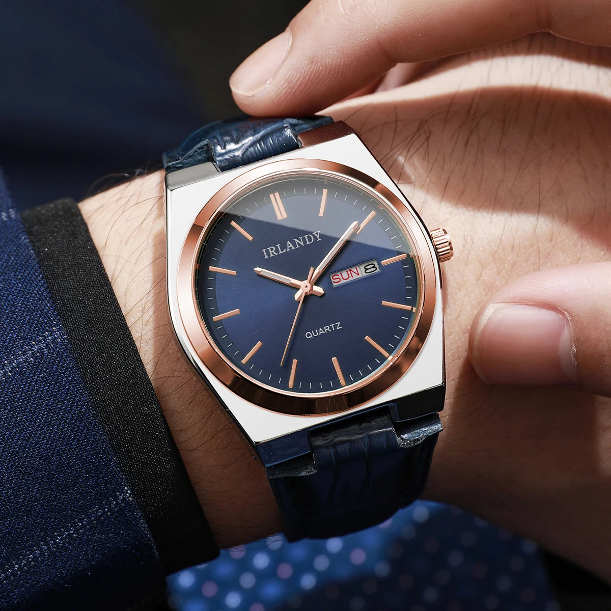 Reloj Hombre de Cuarzo Elegante con Calendario y Correa de Cuero