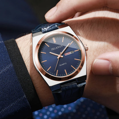 Reloj Hombre de Cuarzo Elegante con Calendario y Correa de Cuero