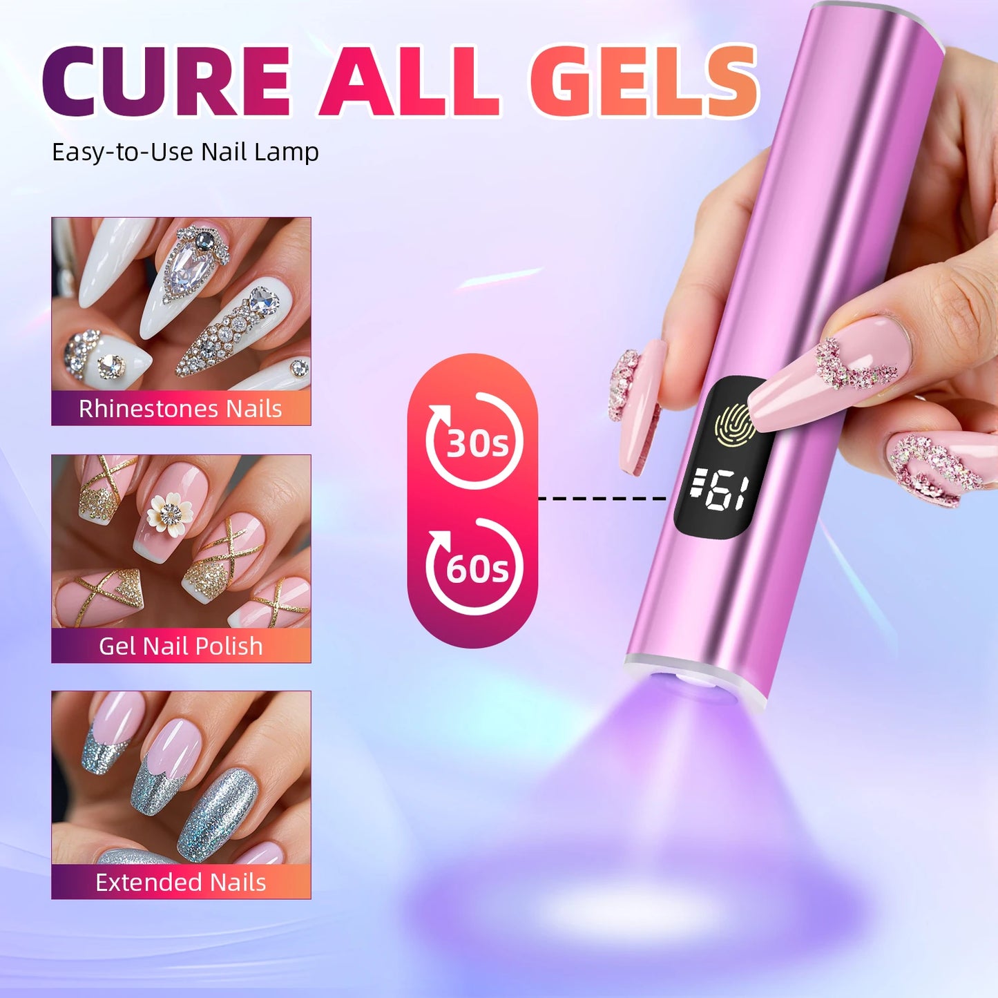 Lámpara LED UV portátil para uñas con temporizador y pantalla digital