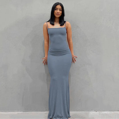 Vestido Largo Mujer Tirantes Ajustado Elegante Color Sólido