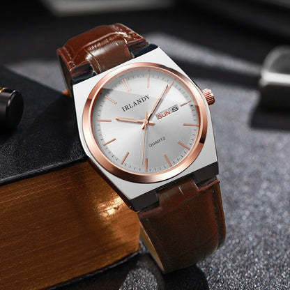 Reloj Hombre de Cuarzo Elegante con Calendario y Correa de Cuero