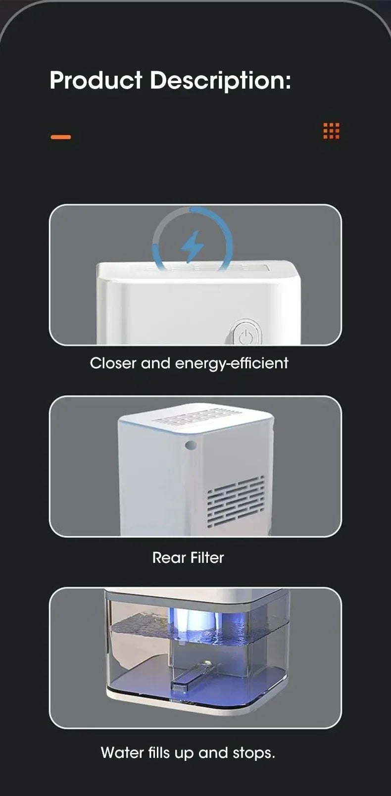 2025 New Silent Dehumidifier For EU Plug - Quiet Moisture Absorber Air Dryer Deodorizer for Home Bedroom Office Kitchen