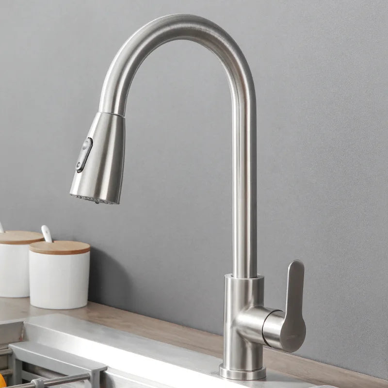 Grifo de Cocina Extraíble de Acero Inoxidable 304 con Rociador