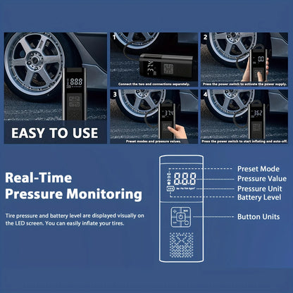 Compresor de aire portátil inalámbrico 150 PSI con pantalla digital